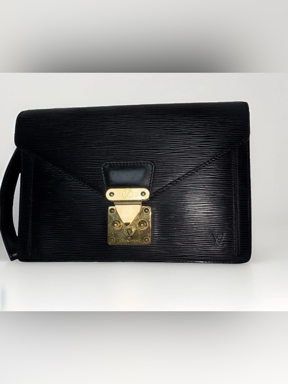 Louis Vuitton Black Epi Leather Clutch with Gold Hardware